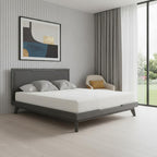 Gray Wood And Linen King Bed Frame