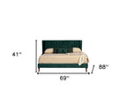 Green Wood And Tufted Velvet Queen Bed Frame