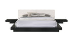Walnut and White Wood And Faux Leather King Bed Frame With Attached Nightstands