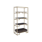 78" Gold and Black Metal Four Tier Etagere Bookcase with a Drawer