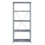 54" Gray And Silver Metal and Wood Four Tier Etagere Bookcase