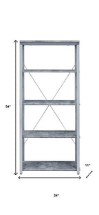 54" Gray And Silver Metal and Wood Four Tier Etagere Bookcase