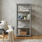 54" Gray And Silver Metal and Wood Four Tier Etagere Bookcase
