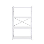 42" White And Silver Metal and Wood Four Tier Etagere Bookcase