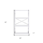 42" White And Silver Metal and Wood Four Tier Etagere Bookcase
