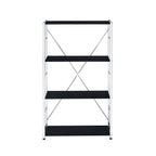 42" Black And Silver Metal and Wood Four Tier Etagere Bookcase