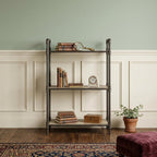 36" Antique Oak and Sandy Gray Metal Three Tier Standard Bookcase