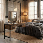 47" Black Mirrored Vanity Table with Mirror With Four Drawers