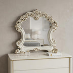 45" White Abstract Wood Framed Mounted Dresser Mirror