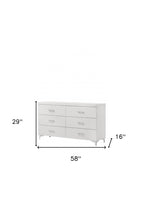 58" White Solid and Manufactured Wood Six Drawer Double Dresser