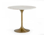 35" White And Gold Rounded Marble And Metal Dining Table