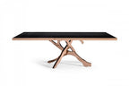 87" Black And Gold Glass And Stainless Steel Pedestal Base Dining Table