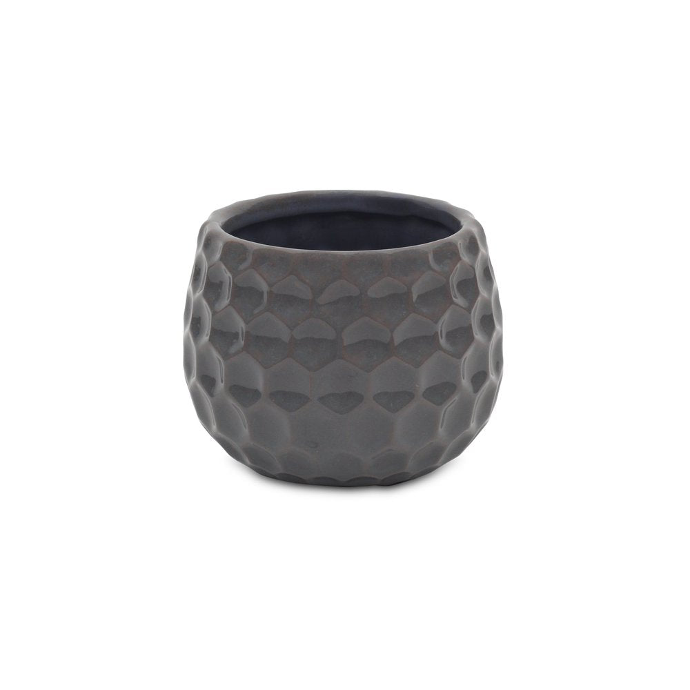 Gray Ceramic 17 Ounce Round Distressed Pot Planter