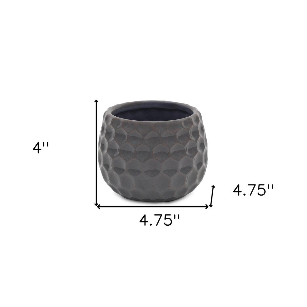 Gray Ceramic 17 Ounce Round Distressed Pot Planter
