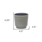Gray Ceramic 23 Ounce Striped Round Distressed Pot Planter