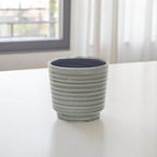 Gray Ceramic 23 Ounce Striped Round Distressed Pot Planter