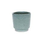 Green Ceramic 23 Ounce Striped Round Distressed Pot Planter