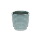 Green Ceramic 23 Ounce Striped Round Distressed Pot Planter