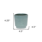 Green Ceramic 23 Ounce Striped Round Distressed Pot Planter