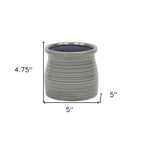 Gray Ceramic 51 Ounce Striped Round Distressed Pot Planter