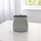 Gray Ceramic 51 Ounce Striped Round Distressed Pot Planter