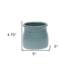 Celadon Ceramic 25 Ounce Striped Round Distressed Pot Planter