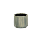 Green Ceramic 25 Ounce Striped Round Distressed Pot Planter