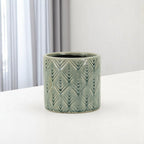 Green Ceramic 33 Ounce Geometric Round Distressed Pot Planter