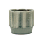 Green Ceramic 41 Ounce Striped Round Distressed Pot Planter