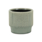 Green Ceramic 41 Ounce Striped Round Distressed Pot Planter