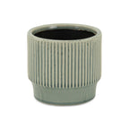 Green Ceramic 41 Ounce Striped Round Distressed Pot Planter