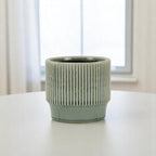 Green Ceramic 41 Ounce Striped Round Distressed Pot Planter