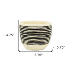 Black And White Ceramic 39 Ounce Striped Round Distressed Pot Planter
