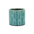 Turquoise Ceramic 22 Ounce Geometric Round Distressed Pot Planter