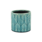 Turquoise Ceramic 22 Ounce Geometric Round Distressed Pot Planter