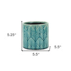Turquoise Ceramic 22 Ounce Geometric Round Distressed Pot Planter