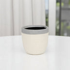 Gray And Ivory Ceramic 41 Ounce Crackle Round Distressed Pot Planter