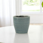 Blue Ceramic 22 Ounce Striped Round Distressed Pot Planter
