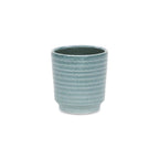 Green Ceramic 15 Ounce Striped Round Distressed Pot Planter