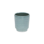 Green Ceramic 15 Ounce Striped Round Distressed Pot Planter