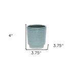 Green Ceramic 15 Ounce Striped Round Distressed Pot Planter