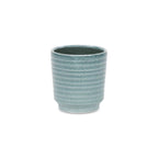 Green Ceramic 15 Ounce Striped Round Distressed Pot Planter