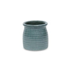 Green Ceramic 12 Ounce Striped Round Distressed Pot Planter