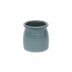Green Ceramic 12 Ounce Striped Round Distressed Pot Planter