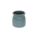 Green Ceramic 12 Ounce Striped Round Distressed Pot Planter