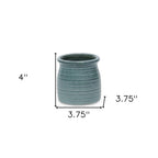 Green Ceramic 12 Ounce Striped Round Distressed Pot Planter