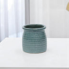 Green Ceramic 12 Ounce Striped Round Distressed Pot Planter