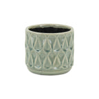 Green Ceramic 10 Ounce Geometric Round Distressed Pot Planter