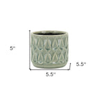 Green Ceramic 10 Ounce Geometric Round Distressed Pot Planter