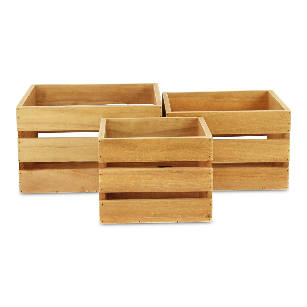 Set of Three Light Brown Nesting Solid Wood Crate